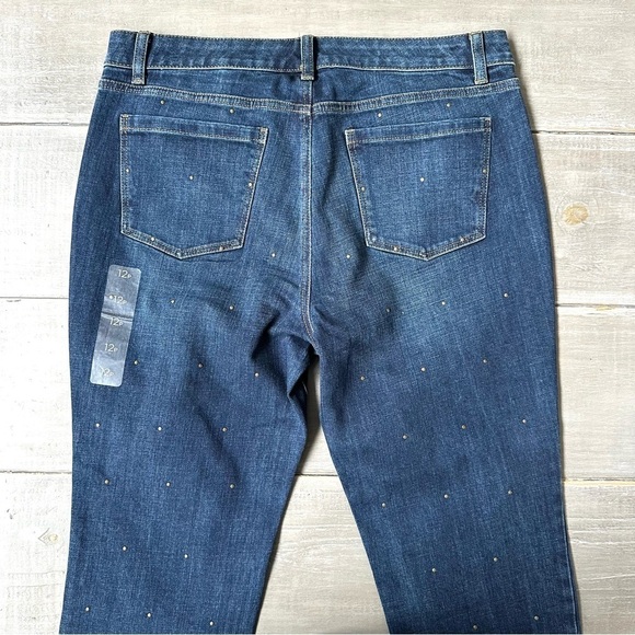 NWOT Talbots Simply Flattering 5 Pocket Ankle Jeans Dark Wash Bronze Studded - Picture 4 of 12